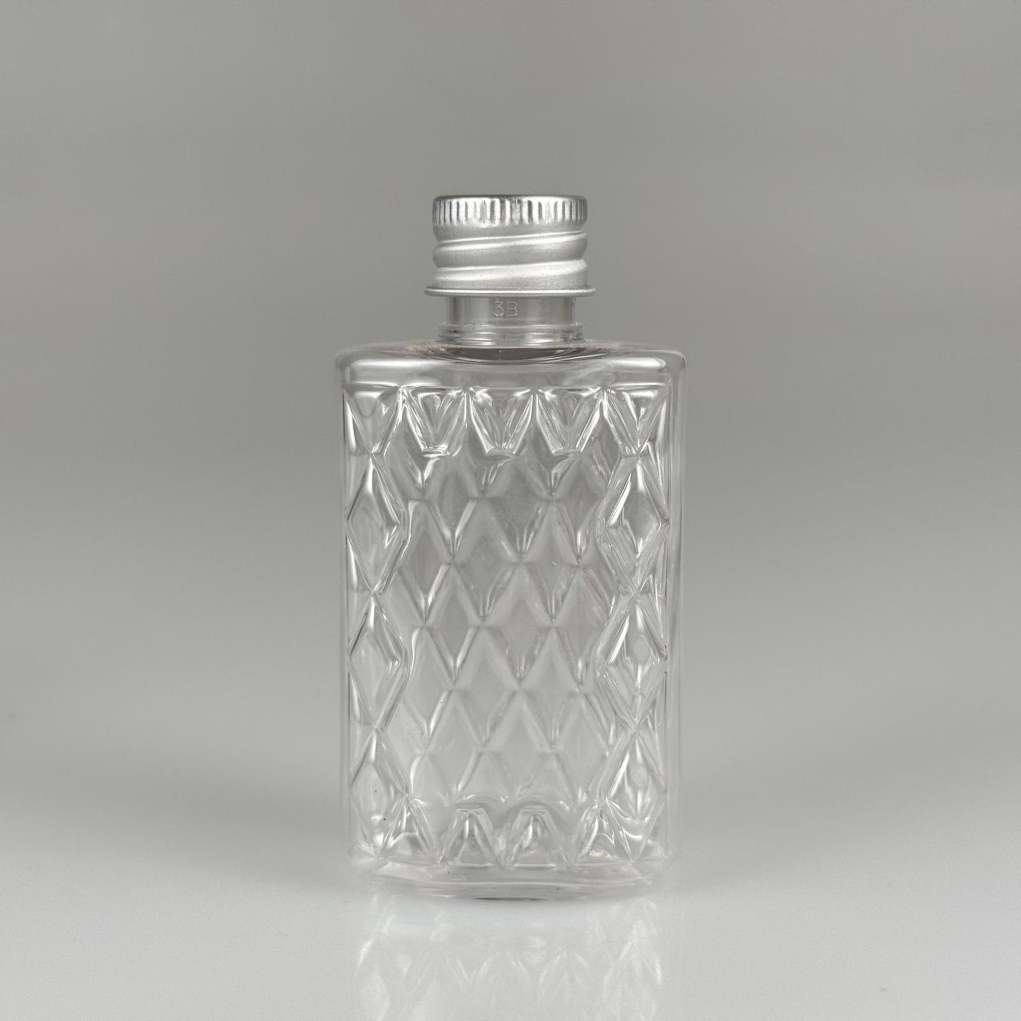 50 CC KÖŞELİ ŞEFFAF PET ŞİŞE + KÖPÜK CONTALI GÜMÜŞ ALÜMİNYUM METAL KAPAKLI TAKIM - 50 ML PET ŞİŞE