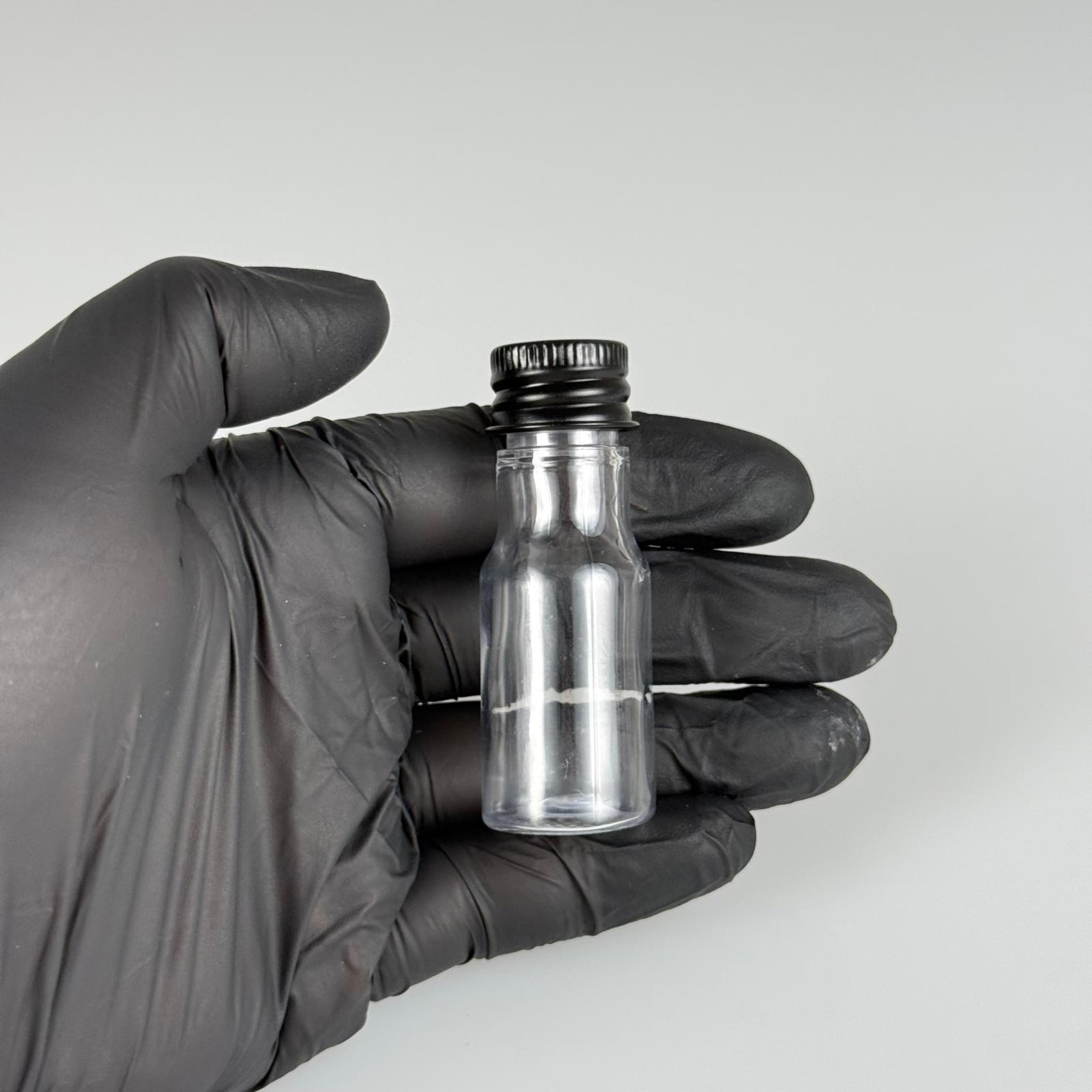 10 CC ŞEFFAF PET ŞİŞE + KÖPÜK CONTALI SİYAH ALÜMİNYUM METAL KAPAKLI + DAMLALIKLI KOLONYA TIPALI TAKIM - 10 ML PLASTİK ŞİŞE (SİLME 15 CC)
