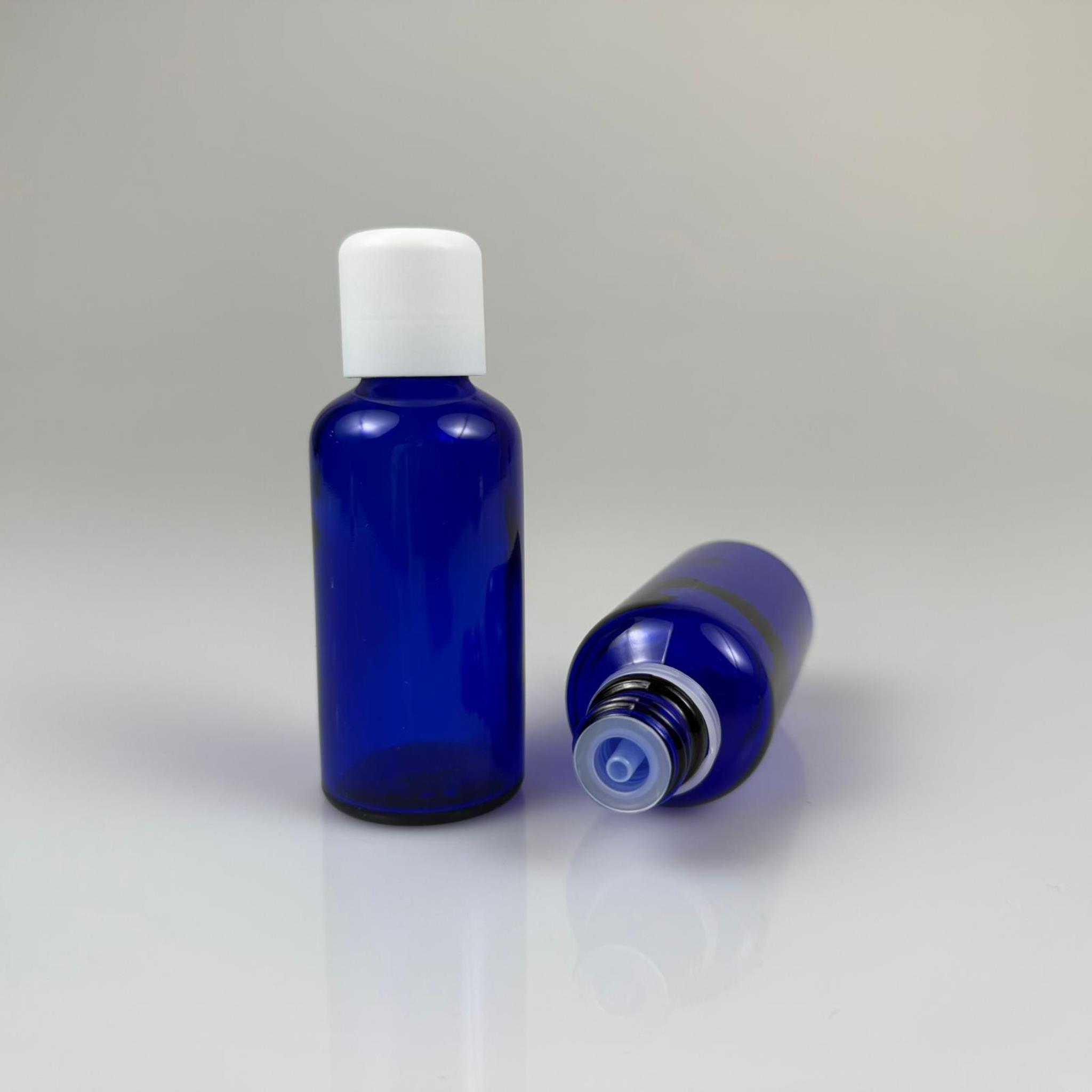 50 CC MAVİ CAM ŞİŞE + İÇTEN DAMLALIKLI ÇOCUK KİLİTLİ BEYAZ KAPAK - MAVİ 50 ML KİLİT KAPAKLI DAMLATMALI ŞİŞE