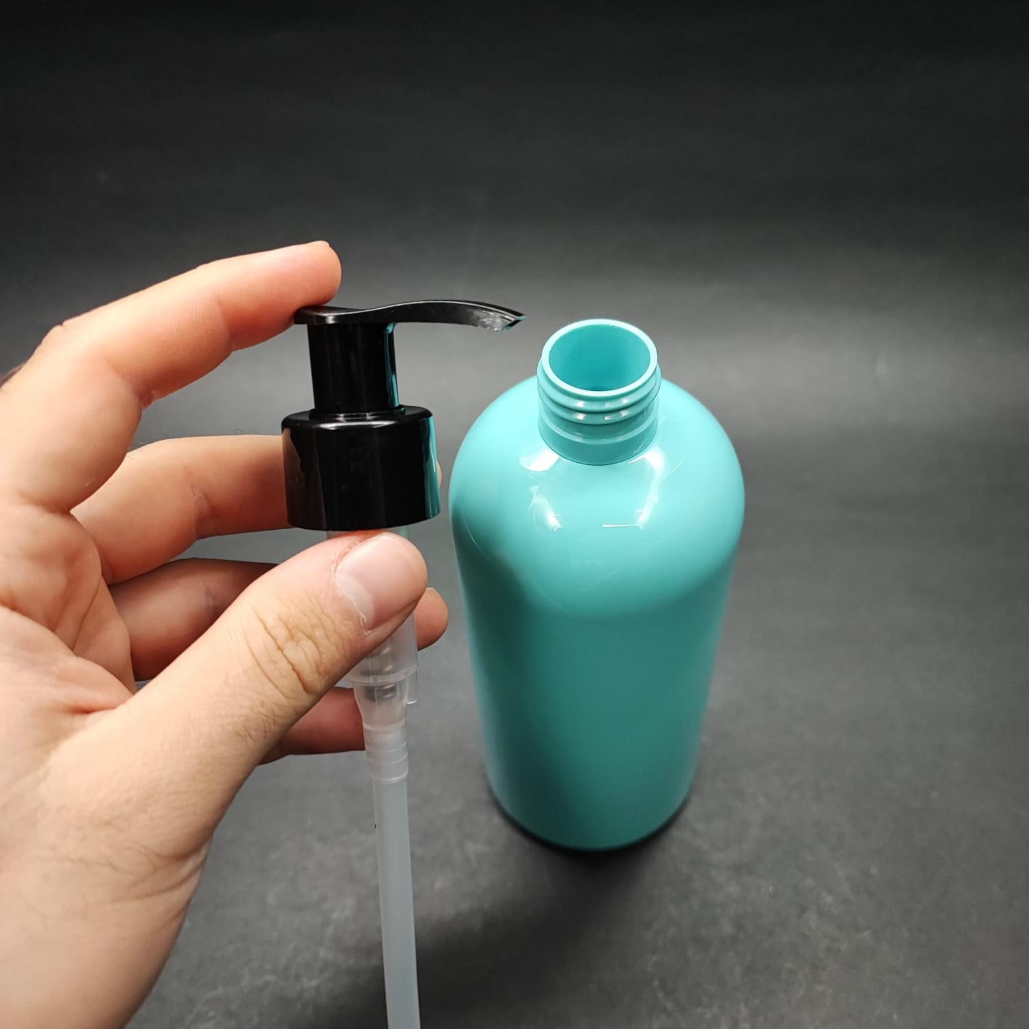 400 CC OVAL BOYUNLU SİLİNDİR PET ŞİŞE (30 GR) - SİYAH POMPALI - 400 ML PLASTİK ŞİŞE - TURKUAZ