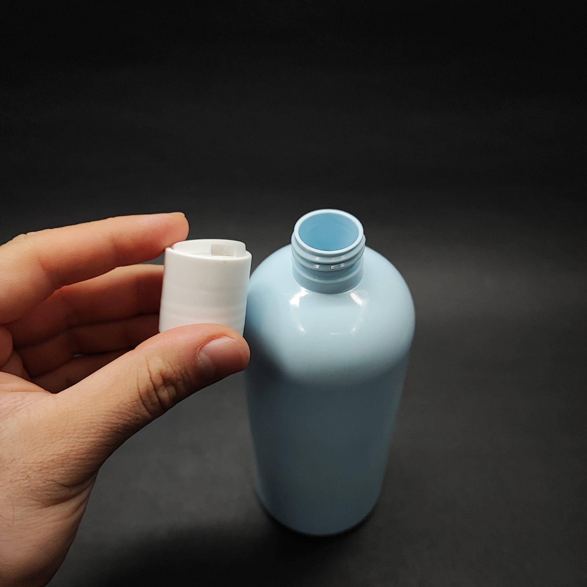 400 CC OVAL BOYUNLU SİLİNDİR PET ŞİŞE (30 GR) - BEYAZ DİSKTOP ŞAMPUAN KAPAKLI - 400 ML PLASTİK ŞİŞE - BEBEK MAVİSİ