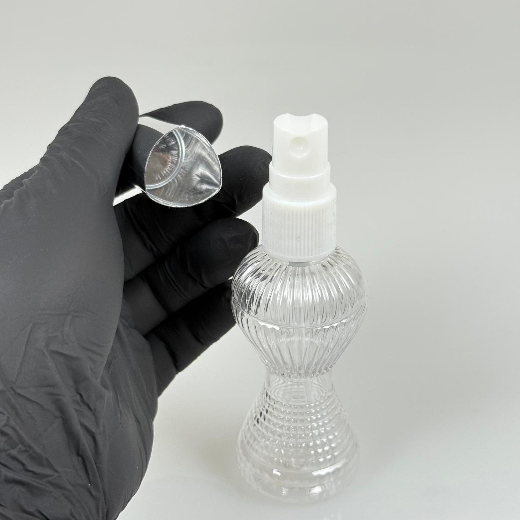 50 ML PET KOLONYA, PARFÜM VB ŞİŞELERİ - METAL ALÜMİNYUM GÜMÜŞ KAPAK + VİDALI SPREY + 50 CC PIRLANTA ŞİŞE SET TAKIM