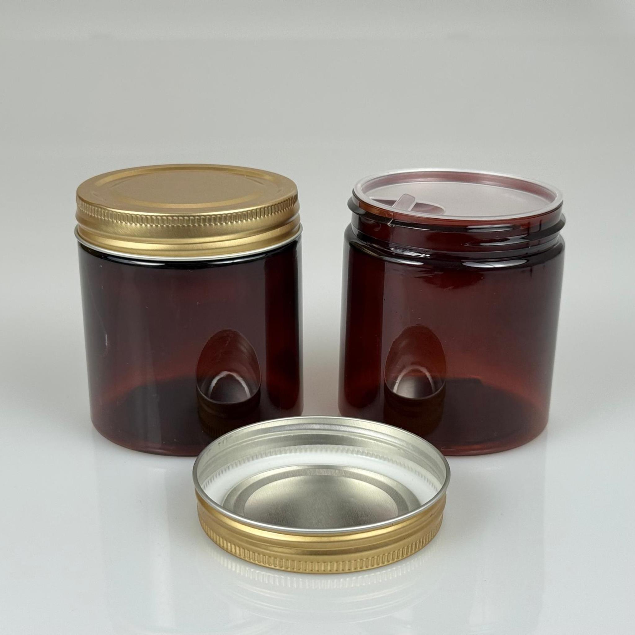 250 ML SERT PET KAVANOZ + GOLD METAL KAPAK + İÇ TIPA - 250 CC KALIN AMBER PLASTİK KAVANOZ GOLD METAL KAPAKLI İÇ TIPALI TAKIM - KREM KAVANOZLARI