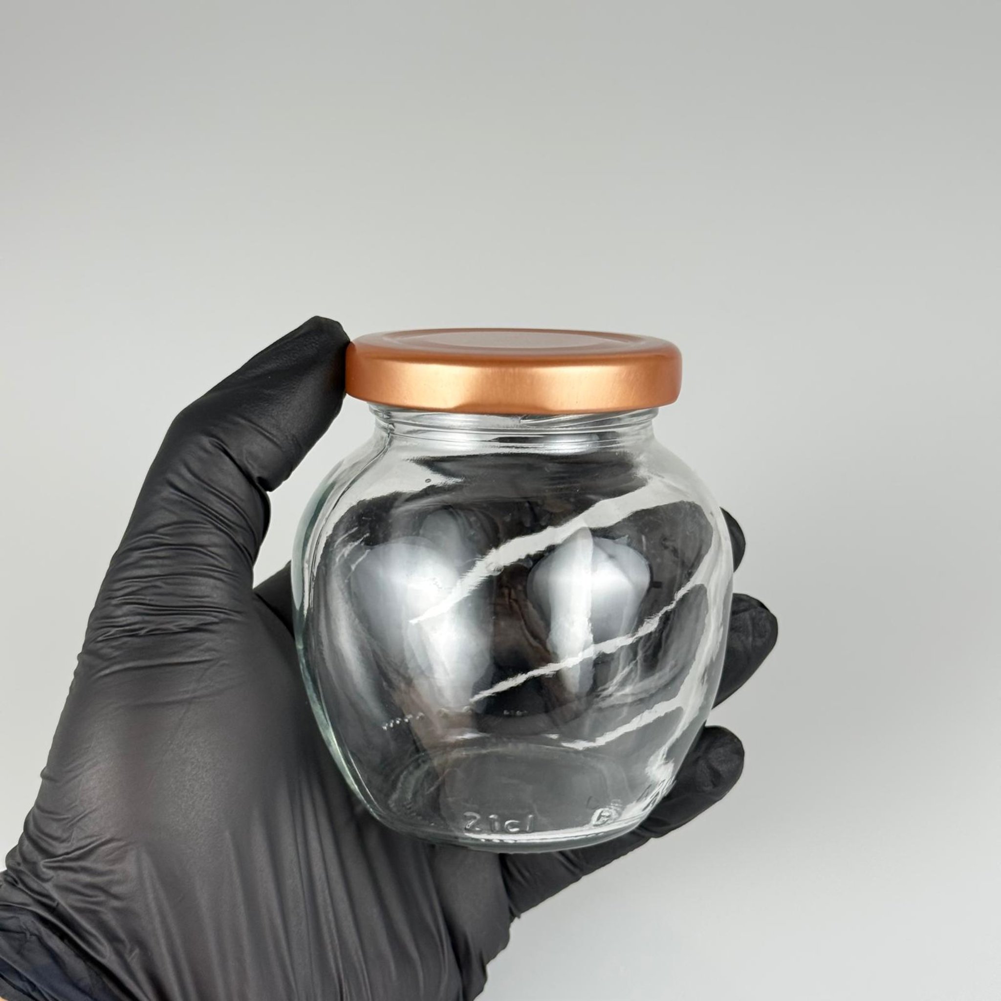 210 CC YUMURTA KAVANOZ + BRONZ METAL KAPAKLI + KENDİNDEN YAPIŞKANLI KÖPÜK CONTALI TAKIM - 210 ML OVAL TİP CAM KAVANOZ