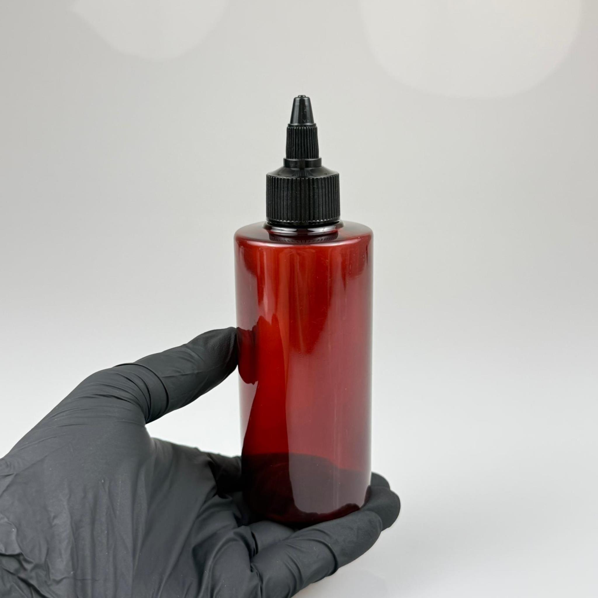 YAĞ, SOS, ACI SOS, SİRKE, SRIRACHA, MÜREKKEP, TUTKAL AKITICI VB BOŞ ŞİŞELERİ - SİYAH SİVRİ TWİST AKITICI KAPAK + 200 ML AMBER KÜT PET PLASTİK ŞİŞE TAKIM