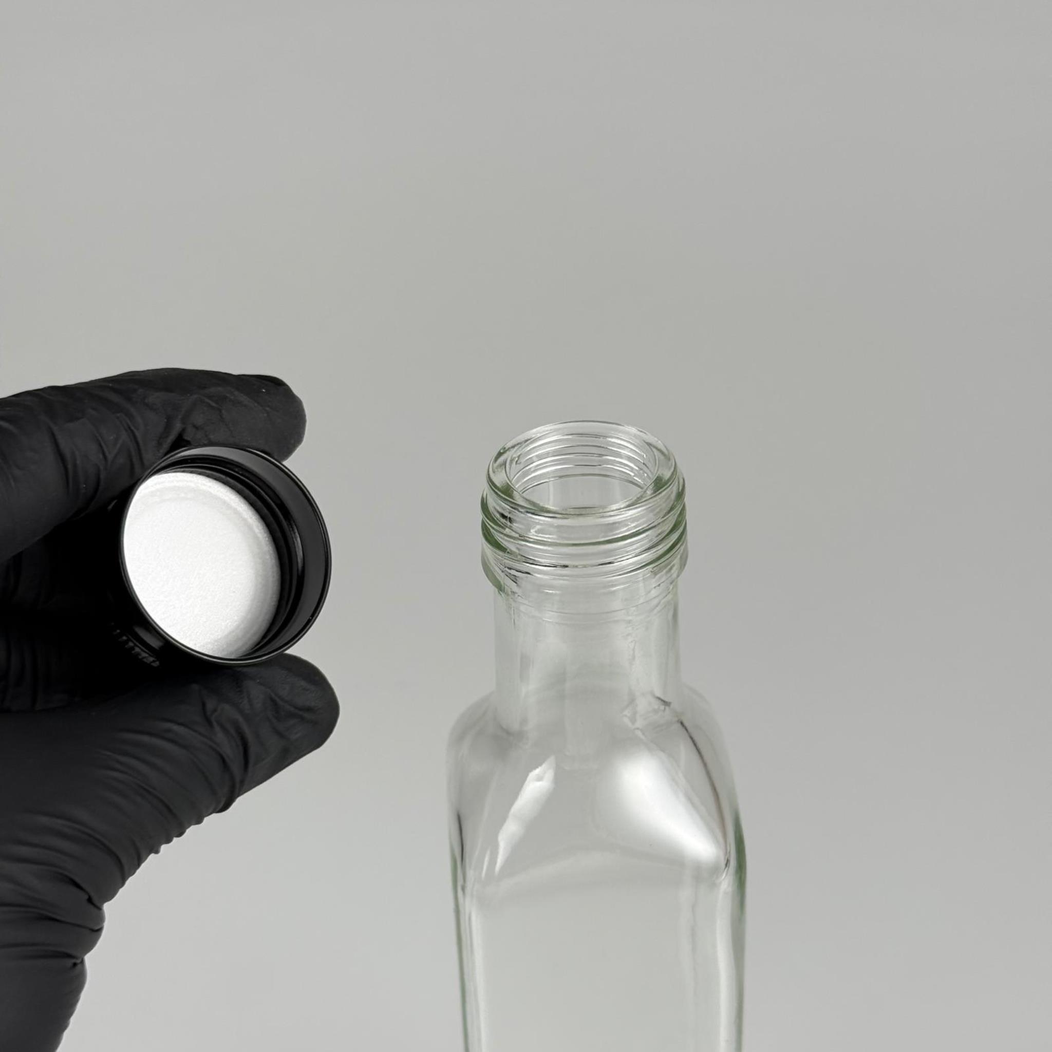 250 CC MARASKA CAM ŞİŞE - SİYAH METAL ALÜMİNYUM KAPAKLI - 250 ML KÖŞELİ YAĞ ŞİŞESİ - SİRKE ŞİŞESİ