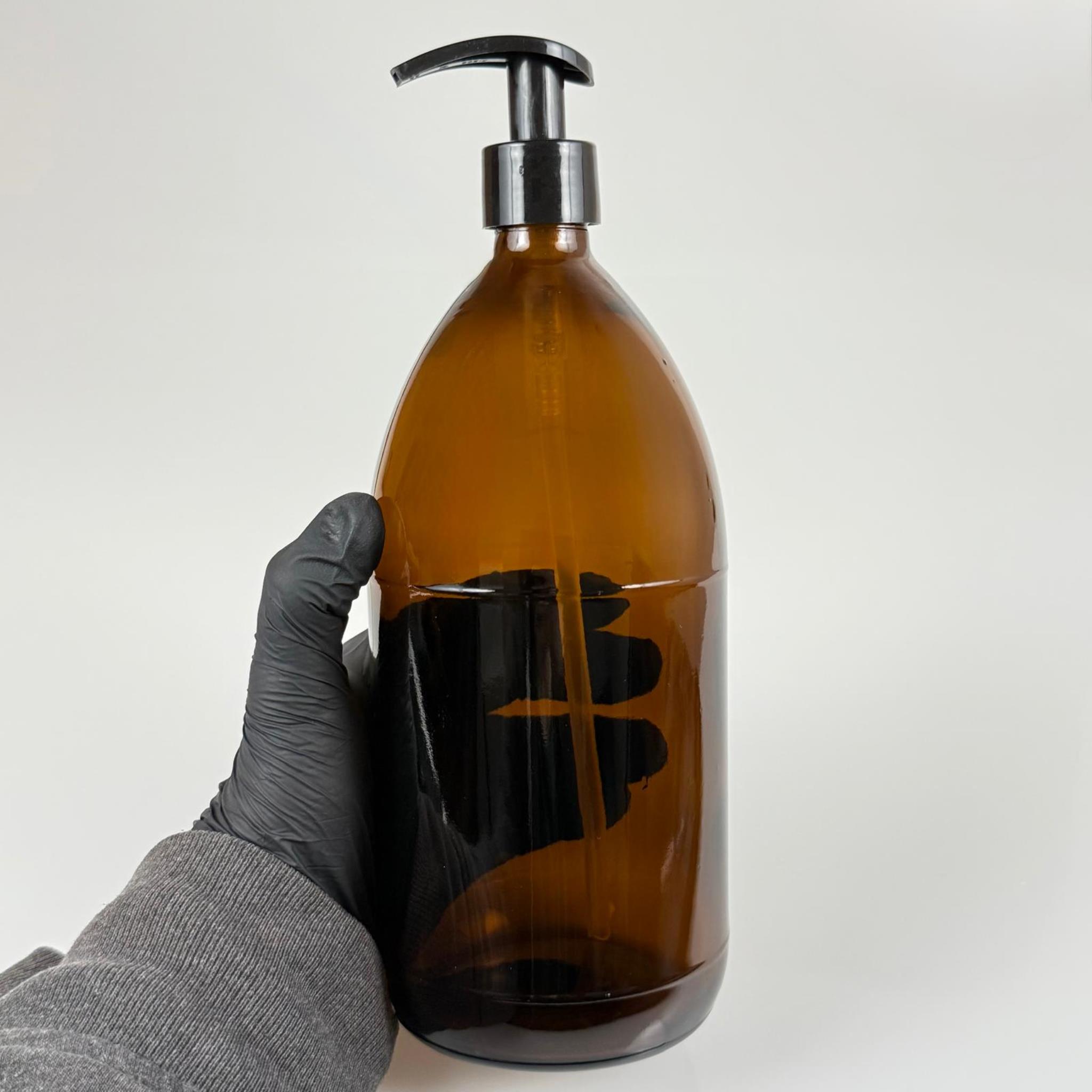 1000 CC AMBER TOMBUL ÖZEL SERİ CAM ŞİŞE - SİYAH POMPALI - 1000 ML CAM ECZA ŞİŞESİ - KAHVERENGİ