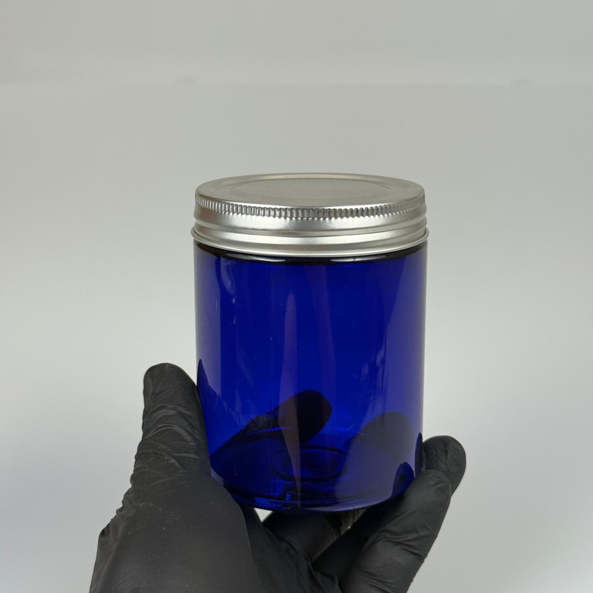 300 ML SERT PET KAVANOZ + GÜMÜŞ METAL KAPAK + İÇ TIPA - 300 CC KALIN MAVİ PLASTİK KAVANOZ GÜMÜŞ METAL KAPAKLI İÇ TIPALI TAKIM - KREM KAVANOZLARI