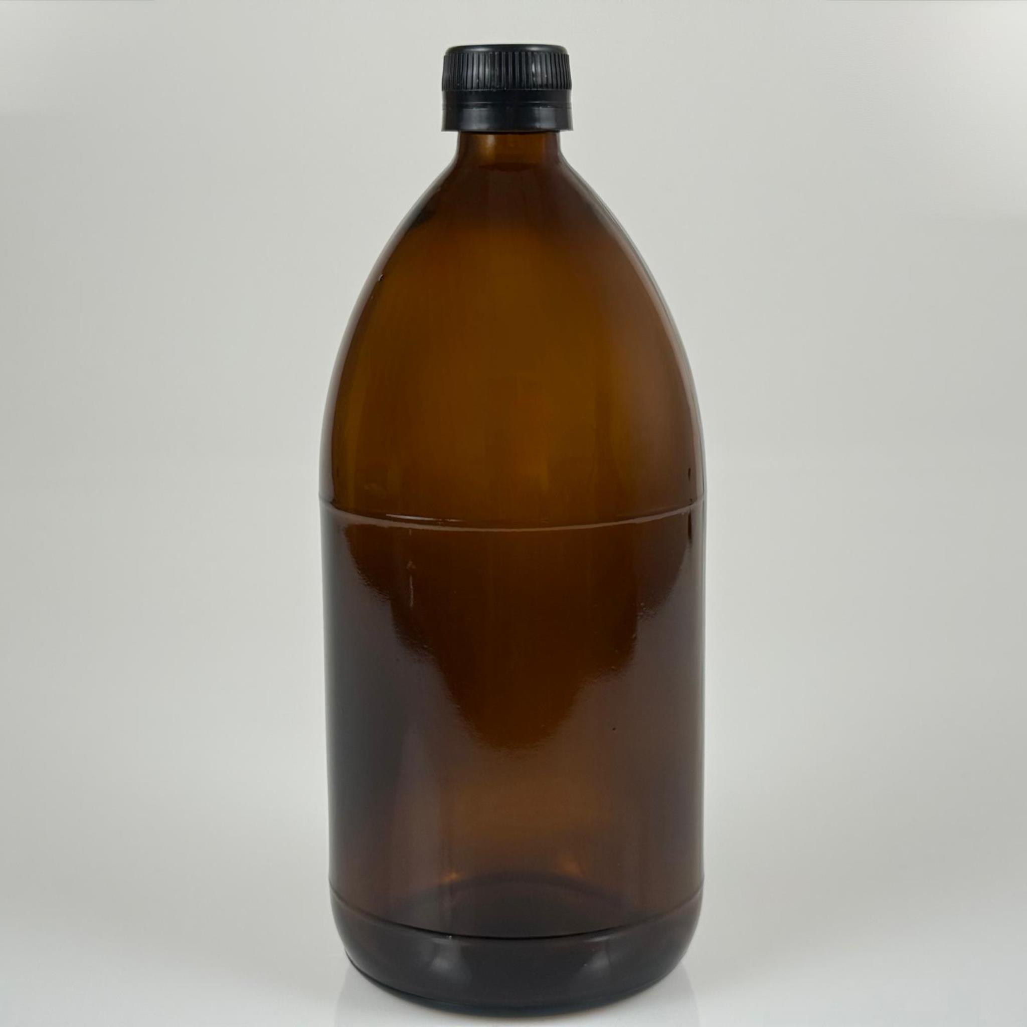 1000 CC AMBER TOMBUL ÖZEL SERİ CAM ŞİŞE - SİYAH ETEKLİ KAPAKLI - 1000 ML CAM ECZA ŞİŞESİ - KAHVERENGİ