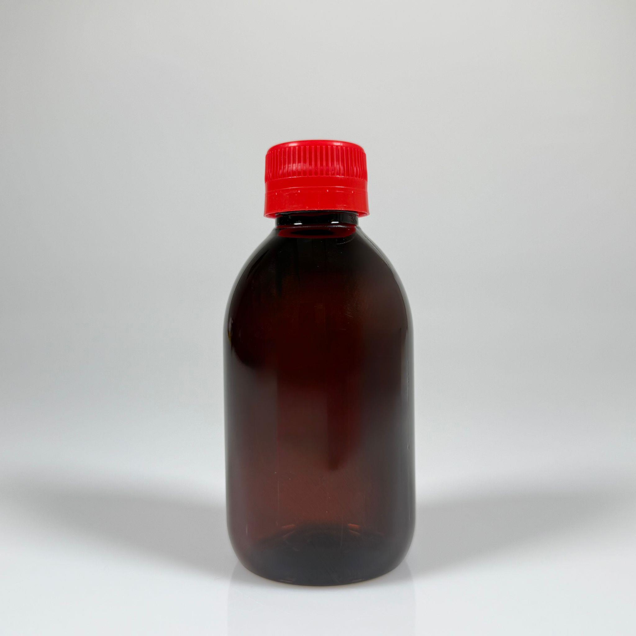 200 CC AMBER PET ECZA ŞİŞESİ - KIRMIZI KİLİTLİ CONTALI KAPAKLI  - 200 ML KAHVERENGİ PLASTİK ŞURUP ŞİŞESİ (21 GR)