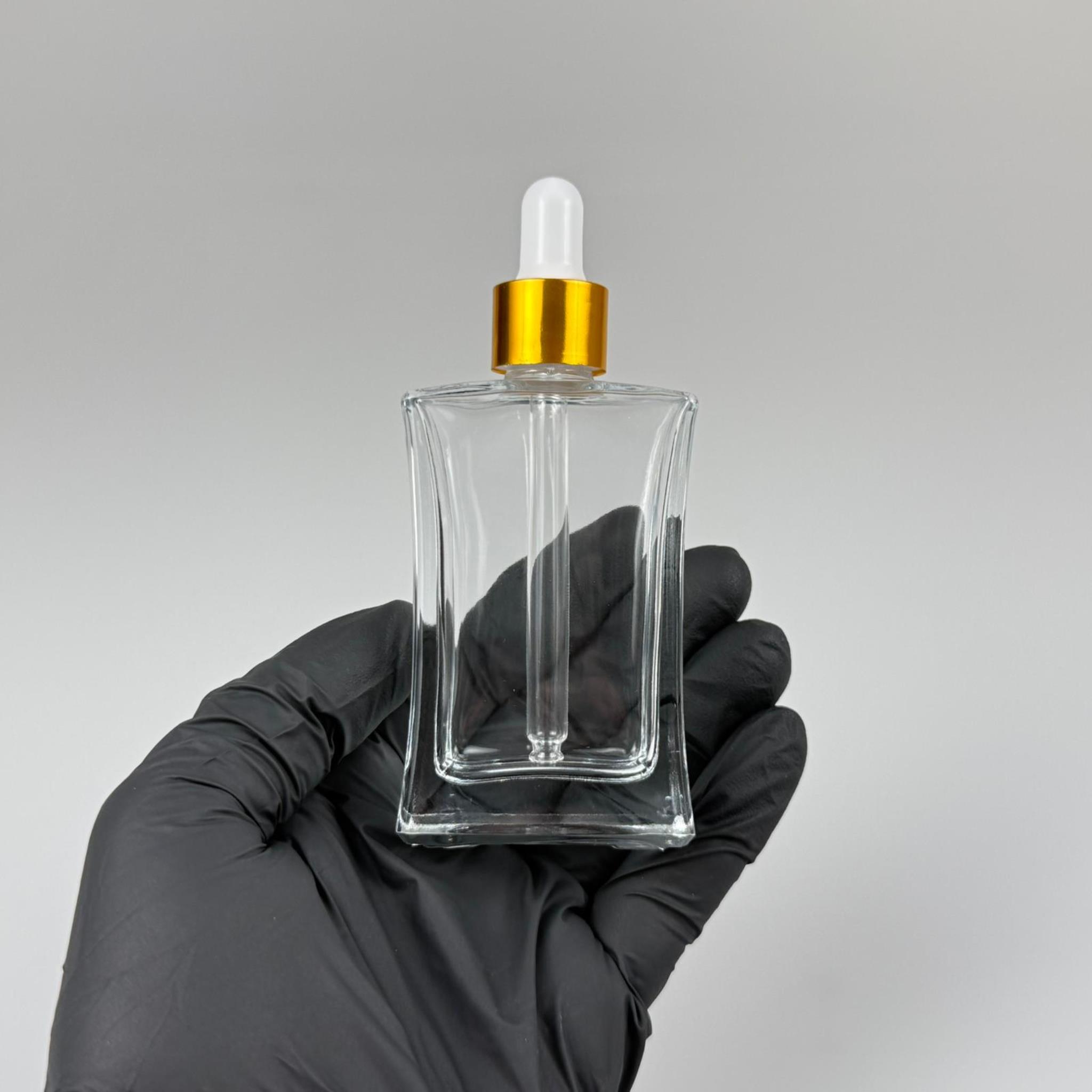 50 CC YASSI DİKDÖRTGEN KÖŞELİ CAM DAMLALIKLI ŞİŞE - BEYAZ EMZİK - GOLD METALİK KAPAK - 50 ML CAM DAMLALIKLI ŞİŞE - DAMLALIKLI BOŞ ŞİŞE