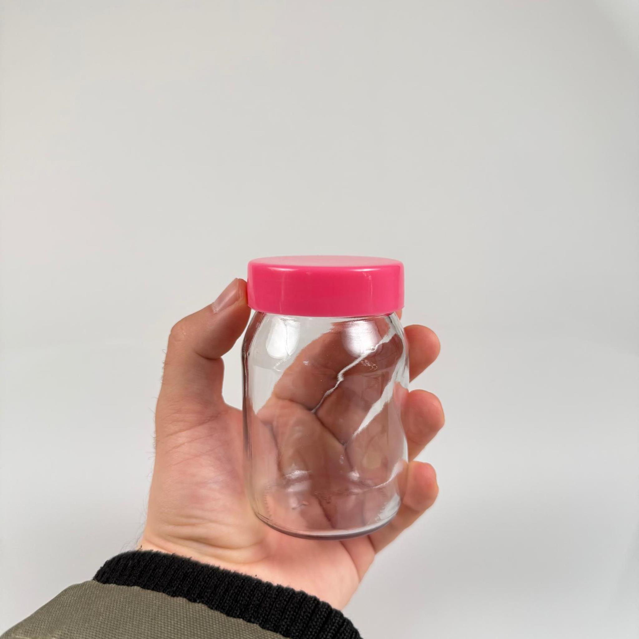190 CC CAM KAVANOZ + PEMBE PLASTİK KAPAK - 190 ML PLASTİK KAPAKLI CAM KAVANOZ