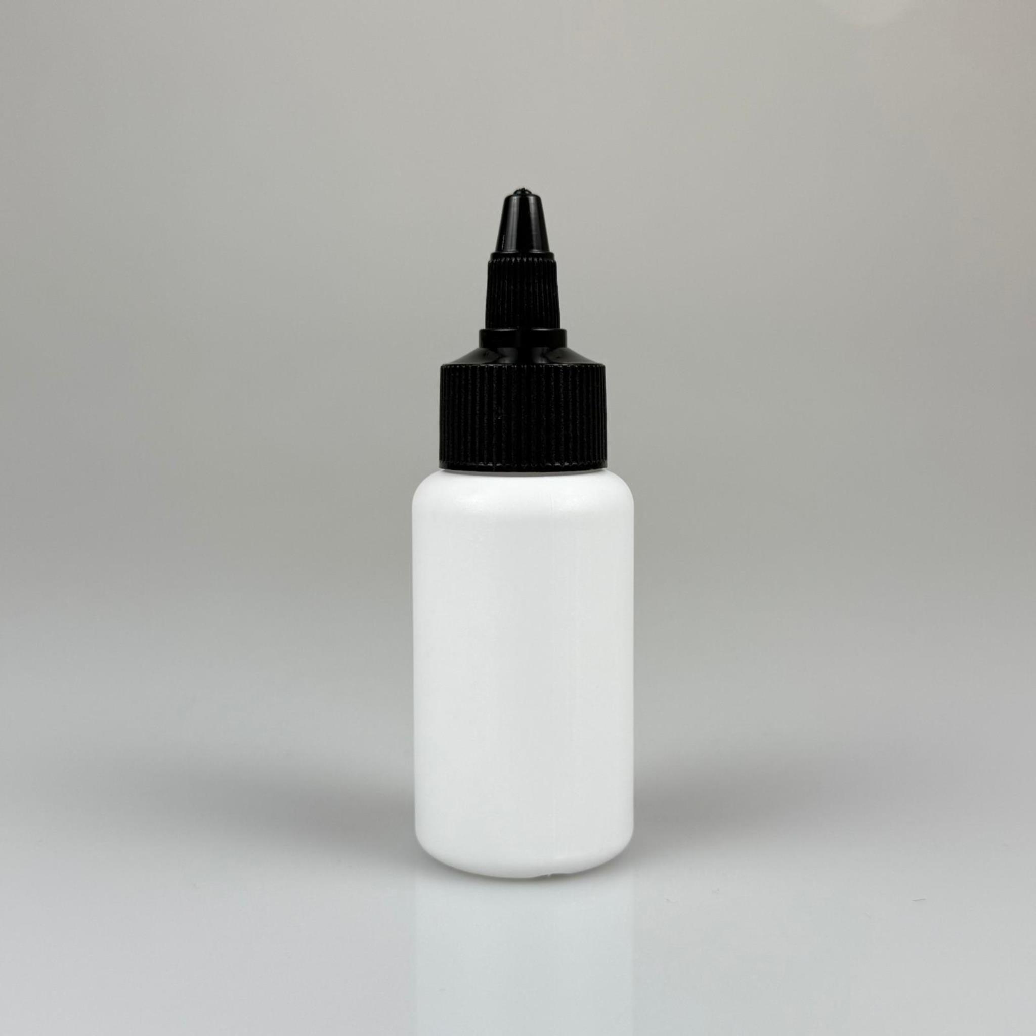 YAĞ, SOS, ACI SOS, SİRKE, SRIRACHA, MÜREKKEP, TUTKAL AKITICI VB BOŞ ŞİŞELERİ - SİYAH SİVRİ TWİST AKITICI KAPAK + 50 ML BEYAZ POLİETİLEN PLASTİK ŞİŞE TAKIM