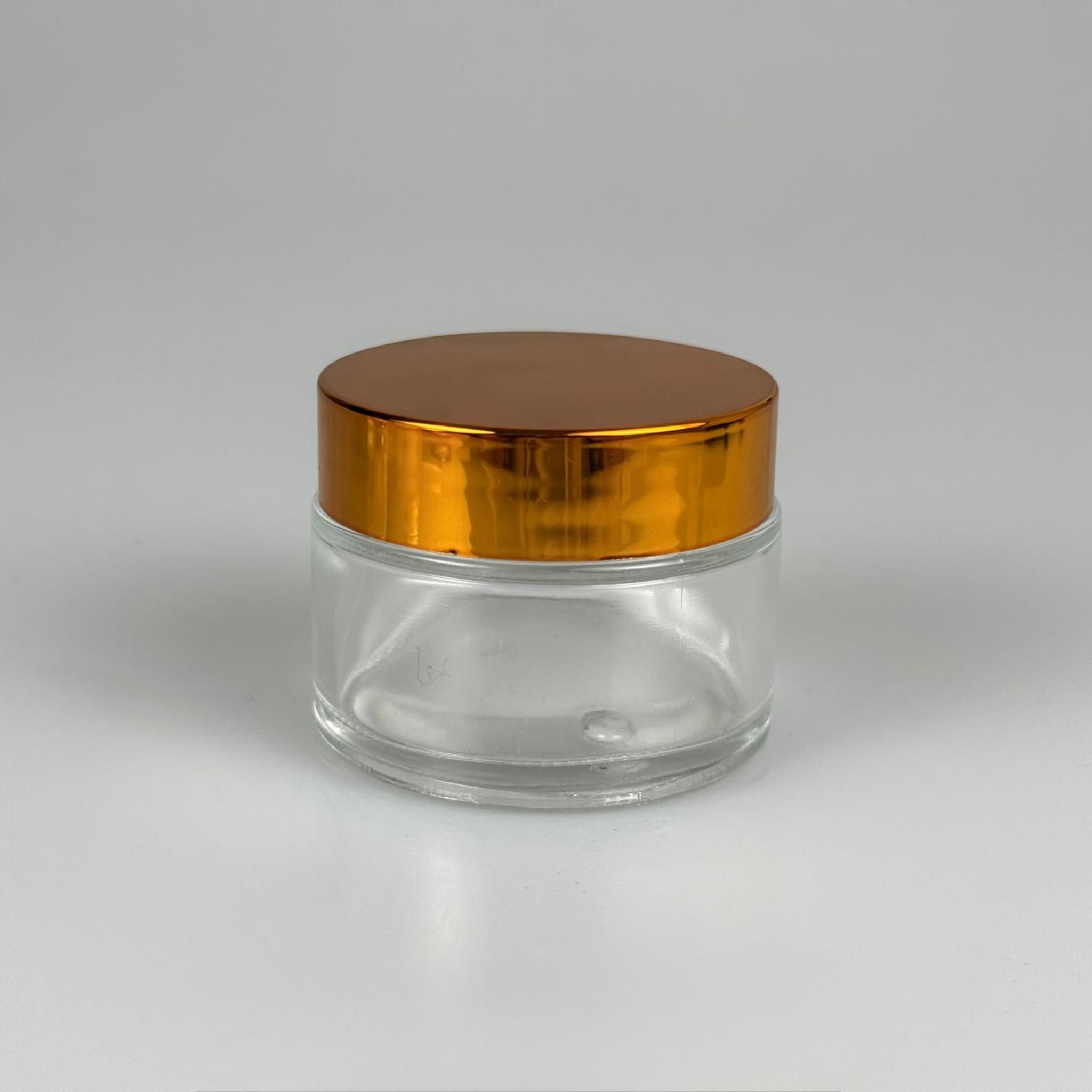 50 CC ŞEFFAF CAM KREM KAVANOZU + GOLD KAPAK + İÇ TIPA - 50 ML Kozmetik ve Bakım Ürünleri İçin Cam Kavanozları