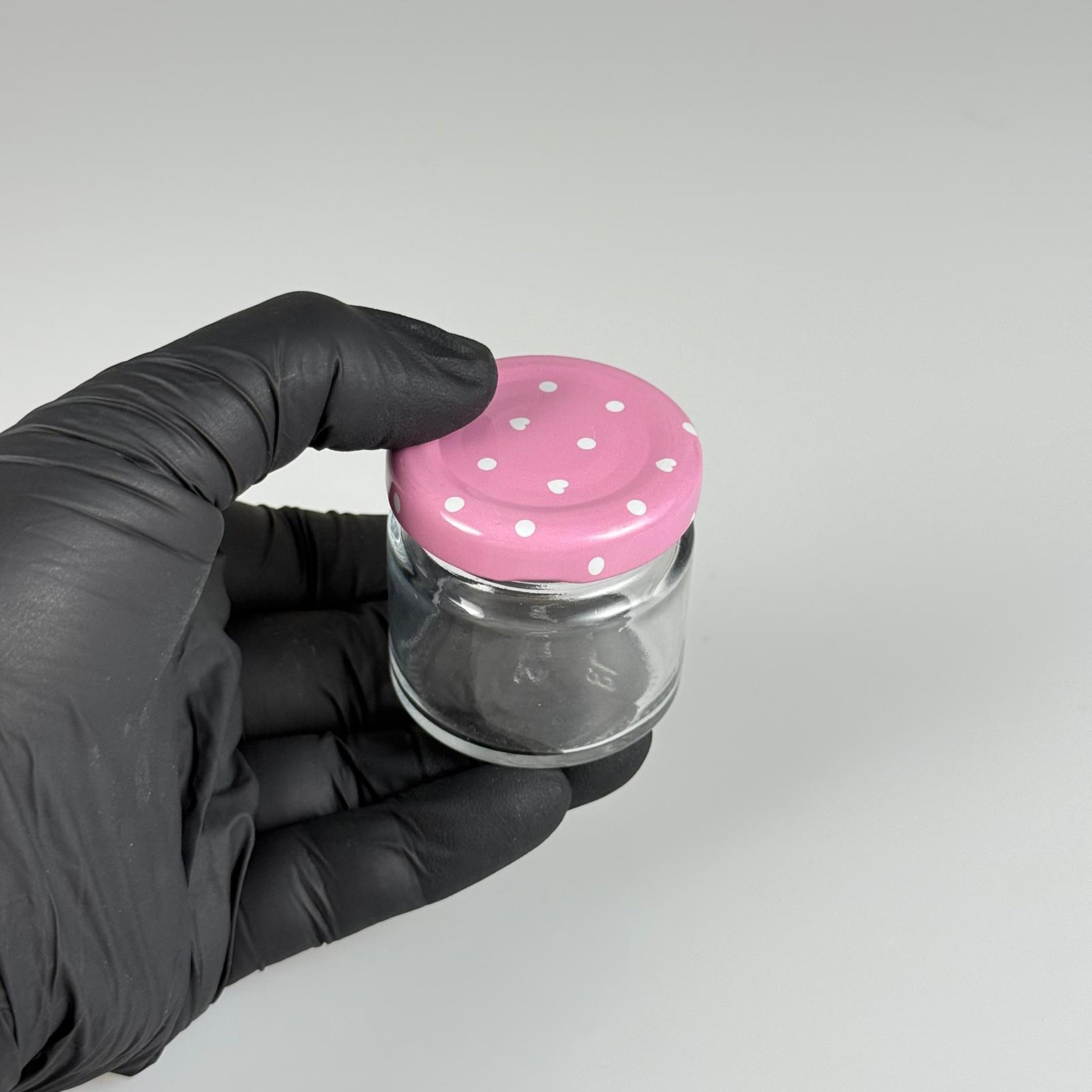 41 CC KÜT BOYUNLU CAM KAVANOZ - PEMBE METAL KAPAKLI - 41 ML CAM KAVANOZ