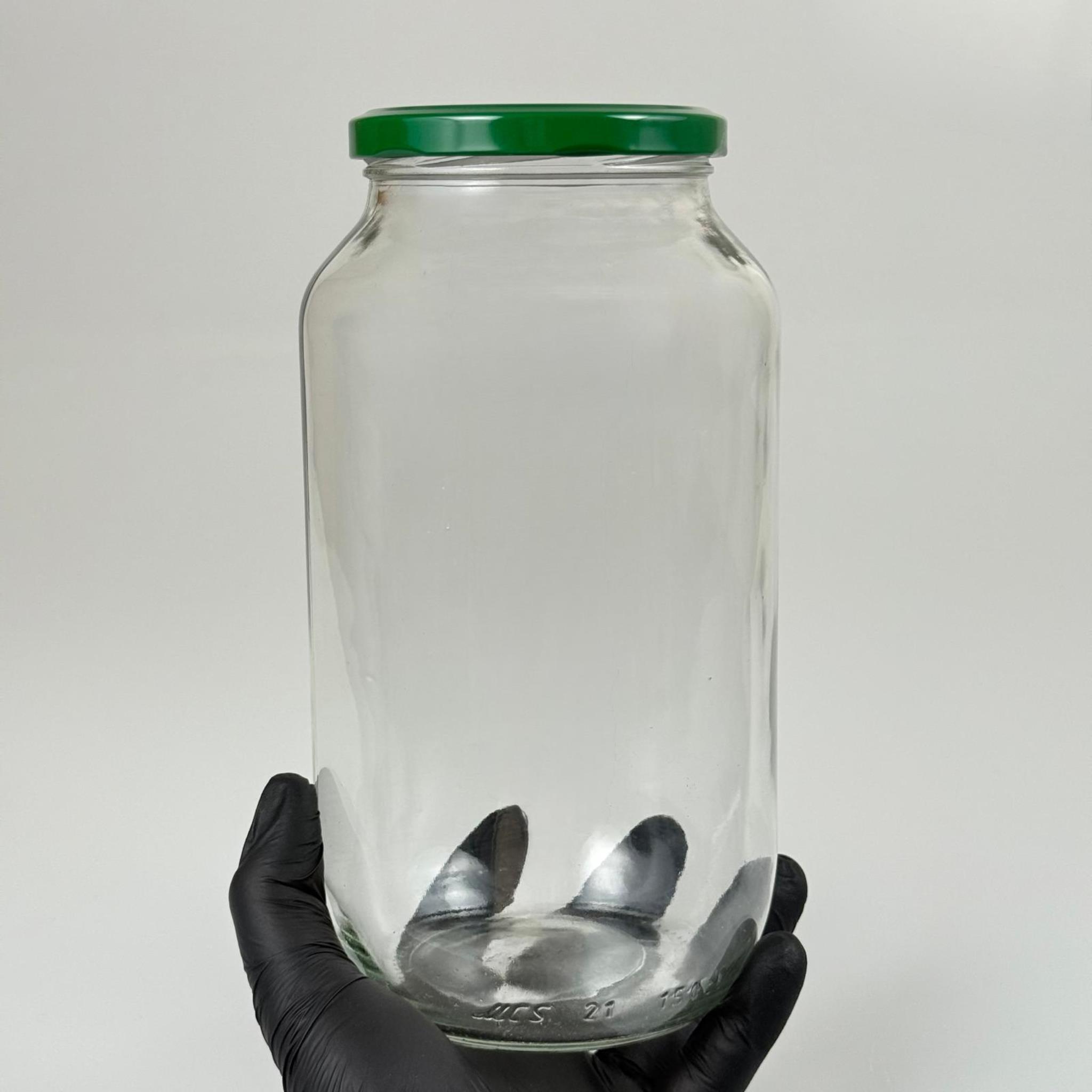 1500 CC CAM KAVANOZ - KOYU YEŞİL METAL KAPAKLI - 1500 ML DAR AĞIZ CAM KAVANOZ