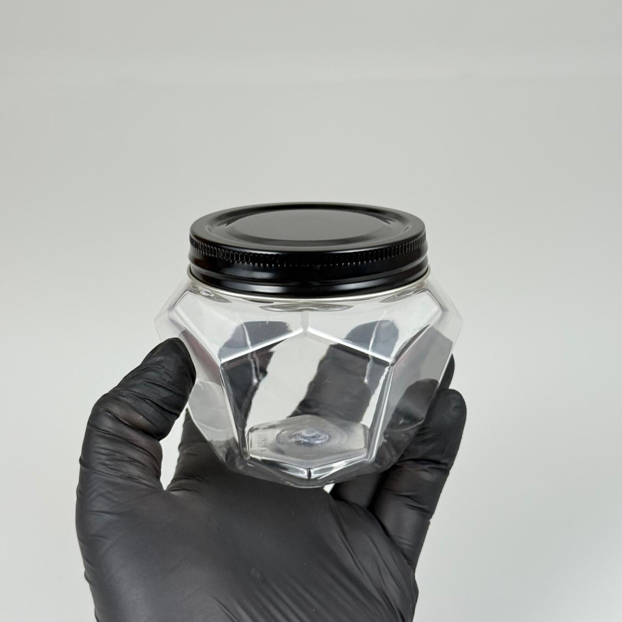 250 ML SERT PET ALTIGEN KAVANOZ + SİYAH METAL KAPAK + İÇ TIPA - 250 CC KALIN ŞEFFAF PLASTİK KAVANOZ SİYAH METAL KAPAKLI İÇ TIPALI TAKIM - KREM KAVANOZLARI