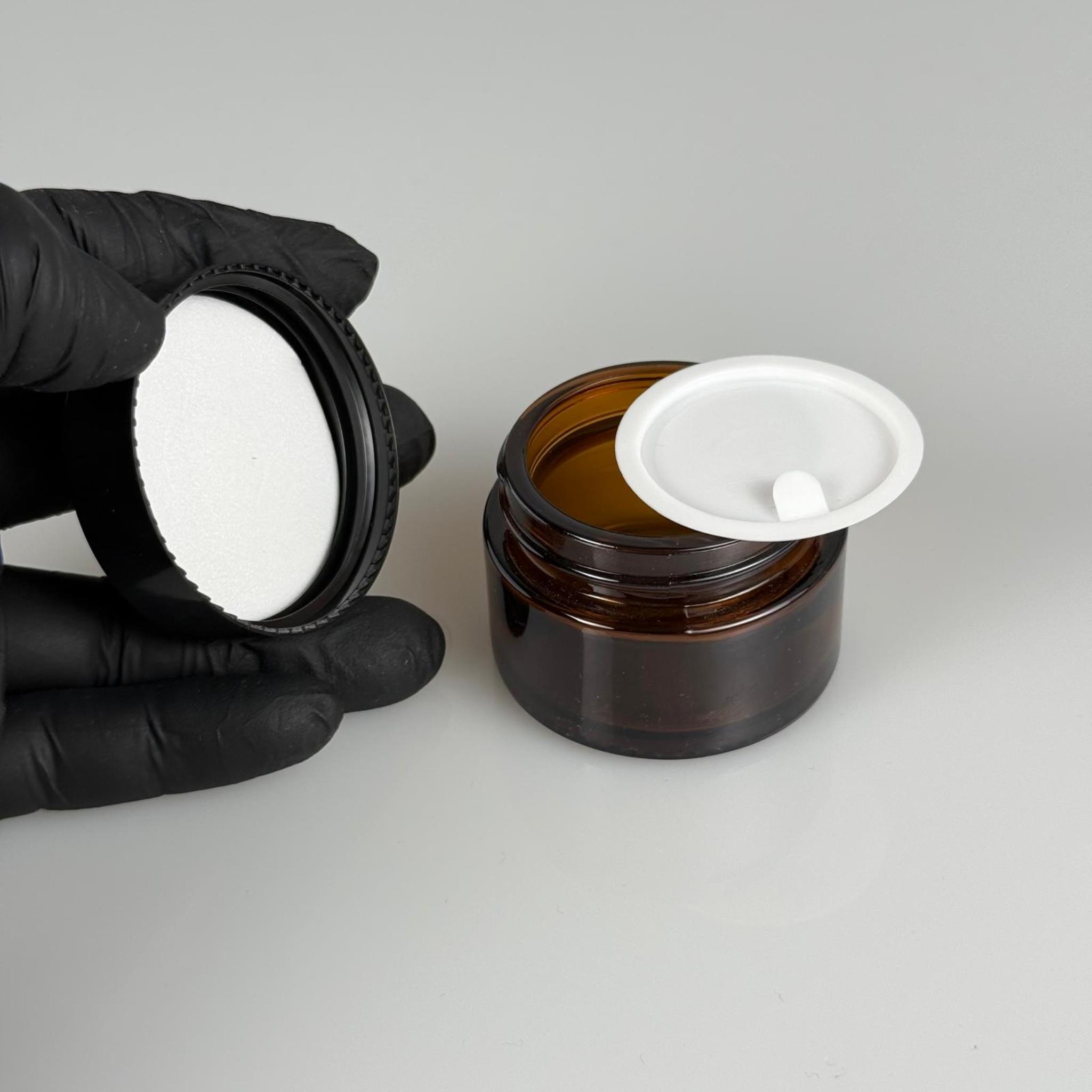 30 CC AMBER CAM KREM KAVANOZU + SİYAH KAPAK + İÇ TIPA - 30 ML Kozmetik ve Bakım Ürünleri İçin Cam Kavanozları