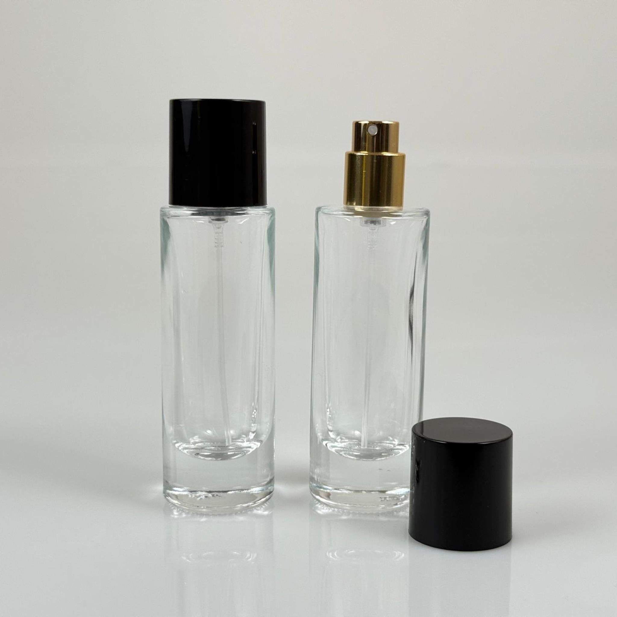 30 ML SİLİNDİR UZUN MODEL PARFÜM ŞİŞESİ - GOLD METAL SPREYLİ + SİYAH PLASTİK KAPAKLI (AĞIZ 15 MM GEÇME KOLAY KAPAMA)