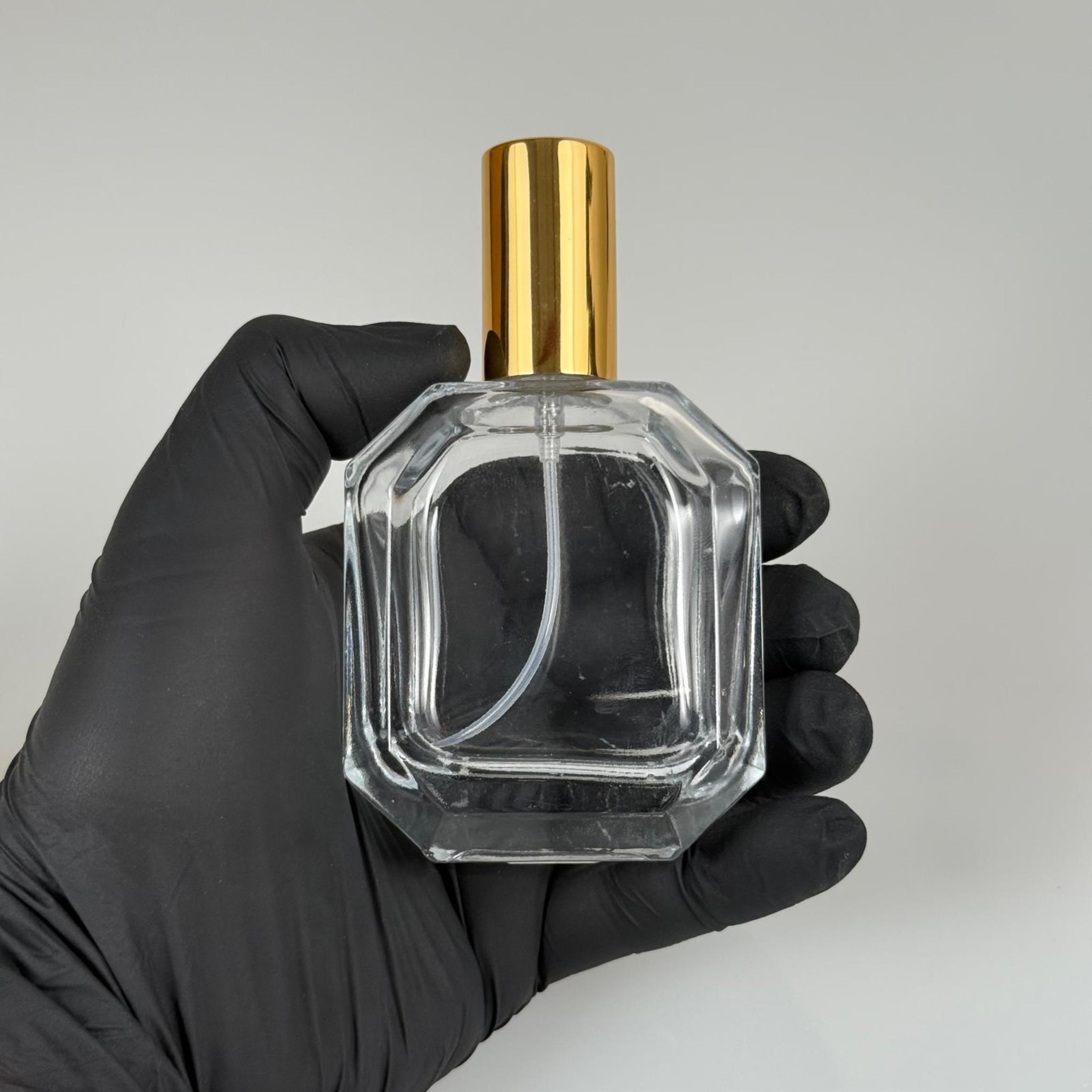 50 ML KAZABLANKA MODEL KÖŞELİ PARFÜM ŞİŞESİ - GOLD METALE METAL SPREYLİ SET (AĞIZ 13 MM VİDALI) TEKRAR DOLDURULABİLİR