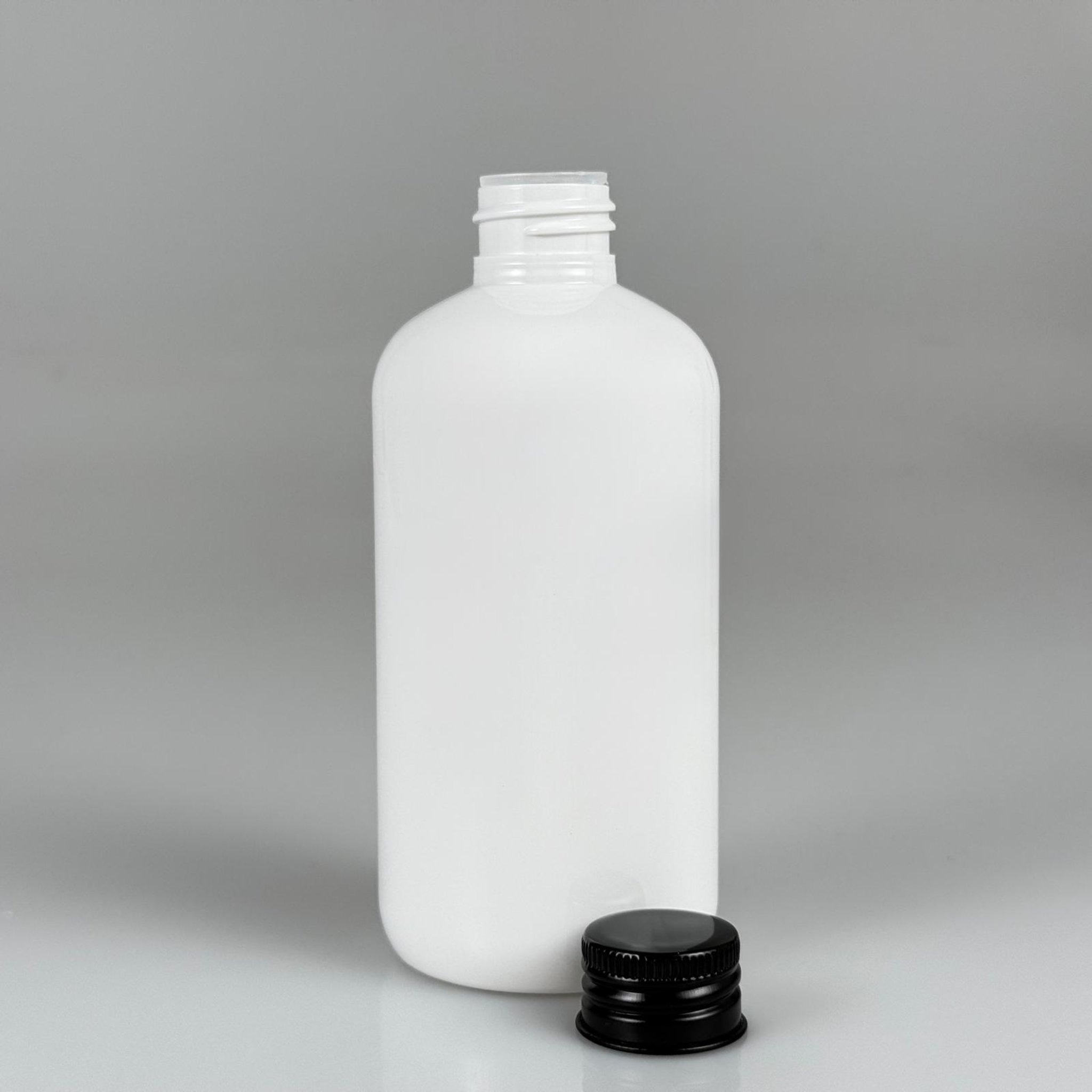 250 CC BEYAZ PLASTİK ŞİŞE ZEYNEP MODEL ( 24 AĞIZ ) + KÖPÜK CONTALI SİYAH METAL ALÜMİNYUM KAPAKLI + KOLONYA TIPALI TAKIM - 250 ML KAPAKLI BEYAZ TOMBUL PET ŞİŞELER