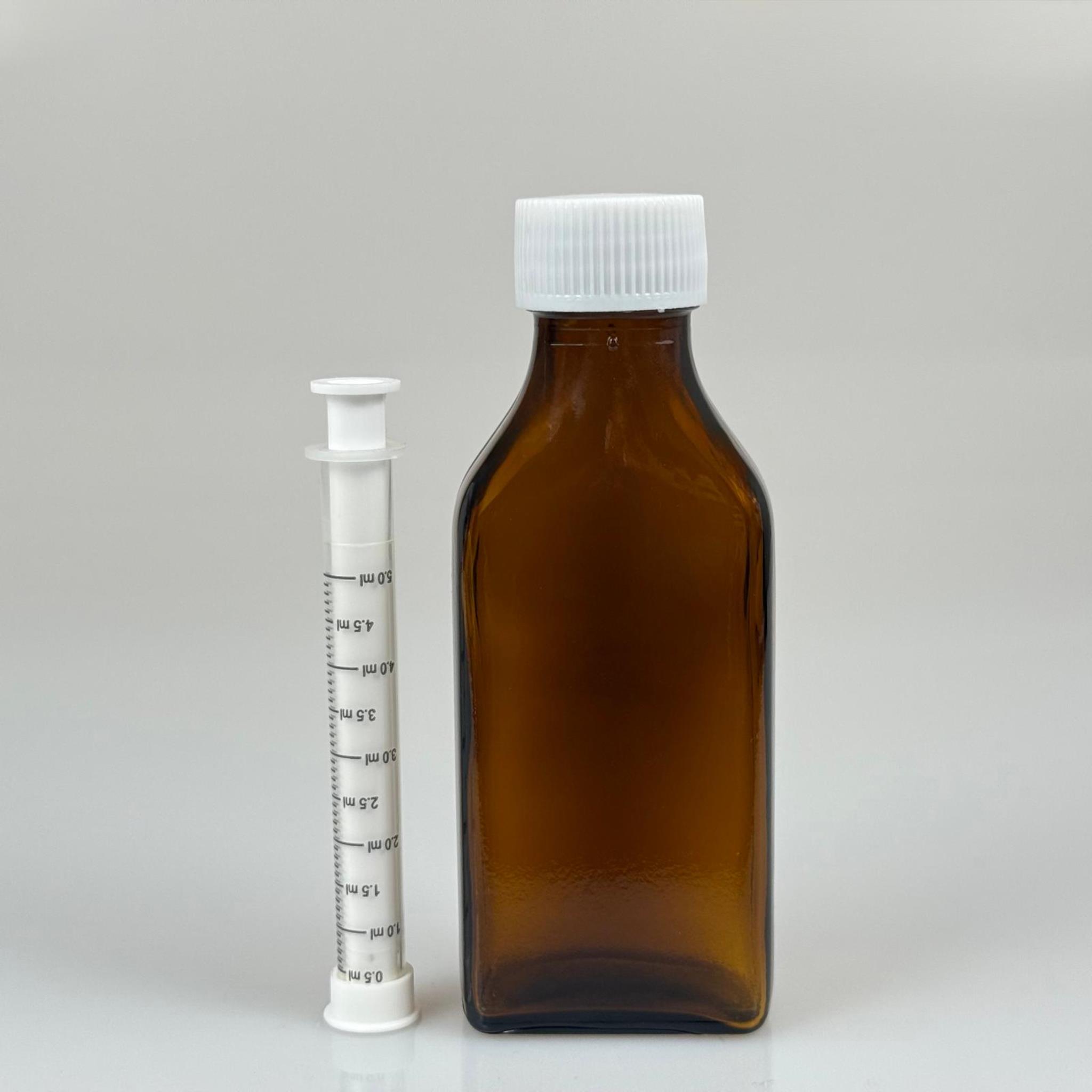 100 ML YASSI CAM ECZA ŞİŞESİ + 5 ML DOZAJ PİPETİ + DOZAJ TIPASI + CONTALI PLASTİK KAPAK TAKIM