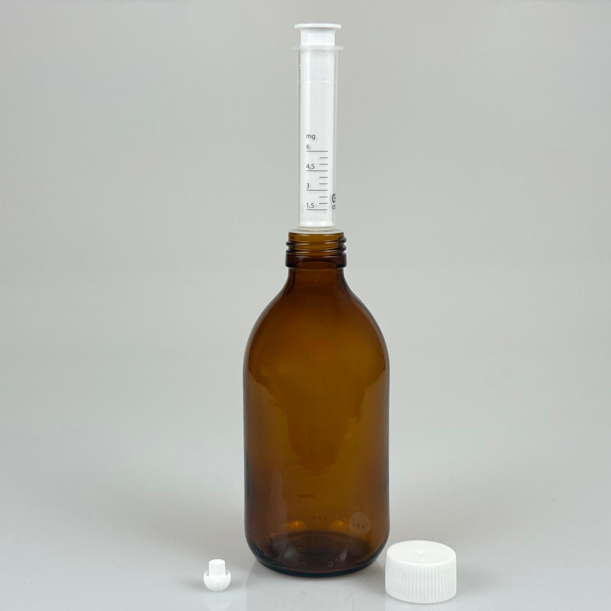 300 ML CAM ECZA ŞİŞESİ + 6 ML DOZAJ PİPETİ + DOZAJ TIPASI + CONTALI PLASTİK KAPAK TAKIM